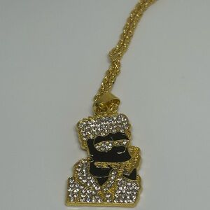 Iced Out Cartoon Pendant Necklace Gold Rope Chain Hip Hop CZ Bling